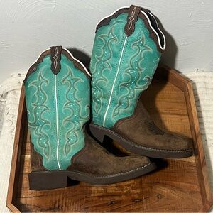 Justin Gypsy Brown/Turquoise L2904 Women’s Size 8.5 B Square Toe Western Boots